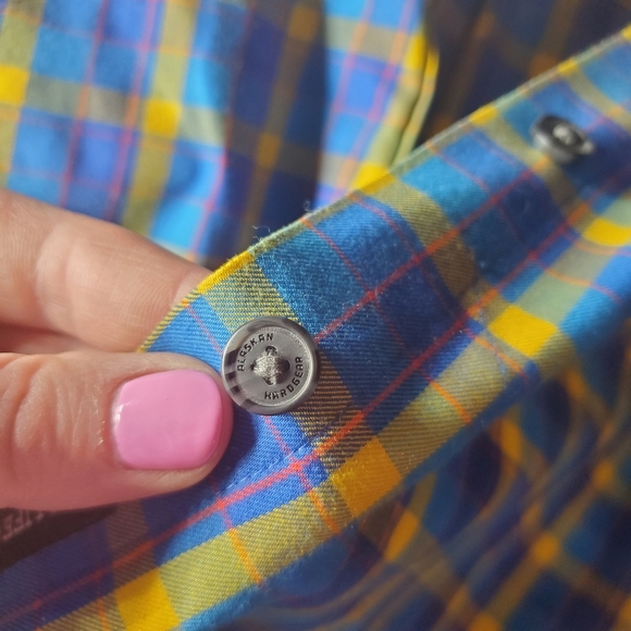 Duluth Trading Company Alaskan Hardgear Midnight Sun Shirt Blue Aster Plaid NWOT - Picture 7 of 16